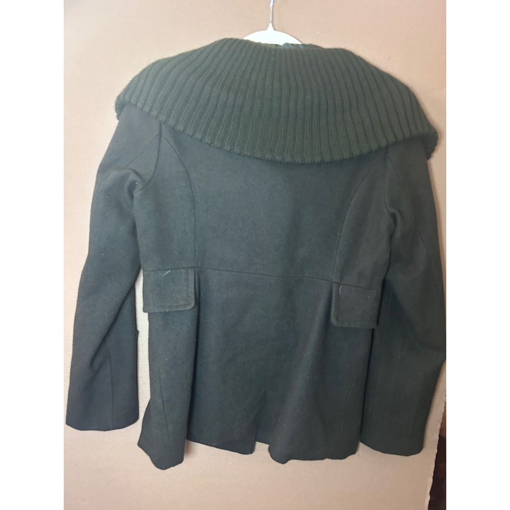 Coffeeshop Pea Coat Wool Small Green Excellent Knit Collar Double Breasted - Picture 5 of 9